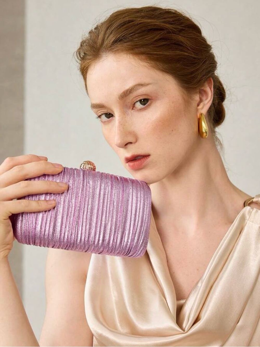 Elegant Purple Evening Clutch with Gold Chain
